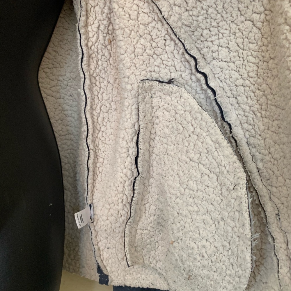 Leith Blue Faux Suede Sherpa Trim Moto Zip Jacket - Picture 12 of 15